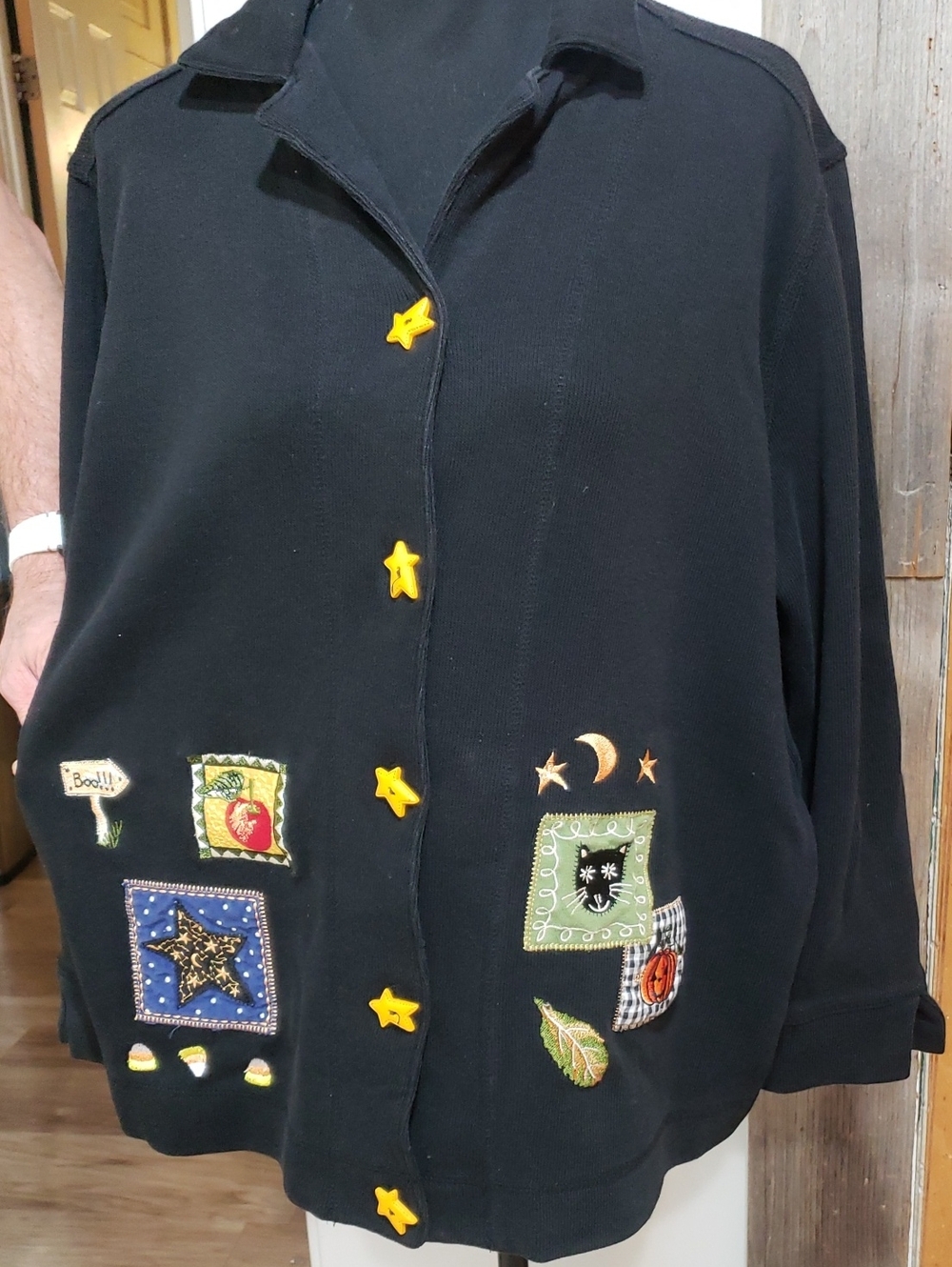 Halloween Fall Button Front Cardigan Sweater Large Cotton Blend Black Orange